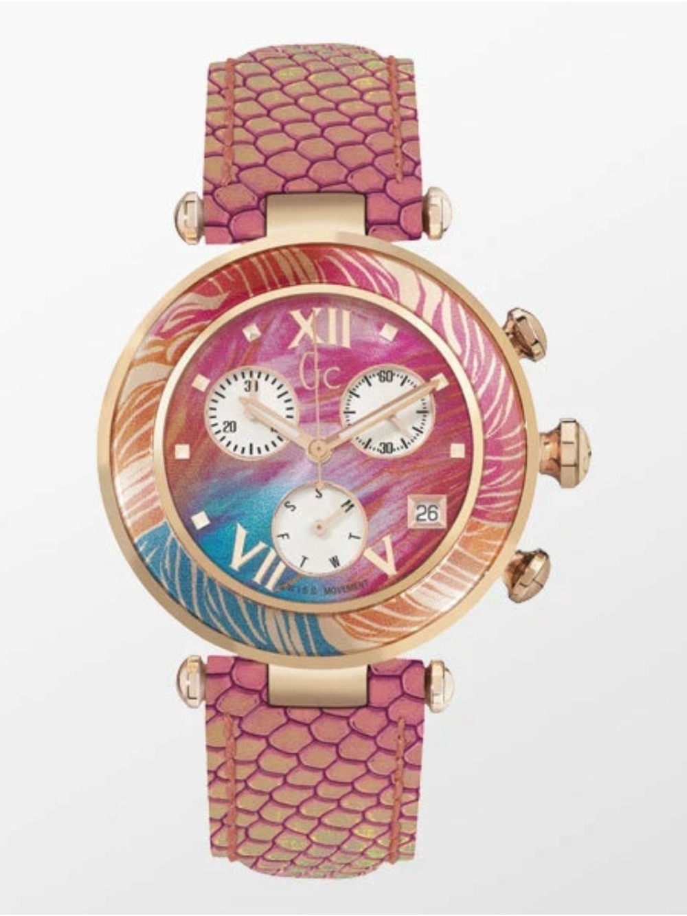 GUESS Collection Swiss GC WOMENS SPORT CHIC WATCH PINK salmon leather Y05011M3